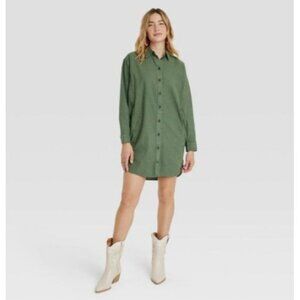 Universal Thread Women's Long Sleeve Mini Shirtdress Green Small